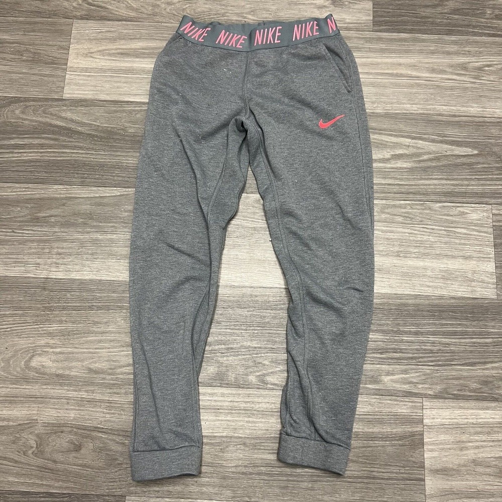 Nike Girls Lightweight Studio Pant Leggings Grey Neon Pink XL 26x28 Yoga Run Gym
